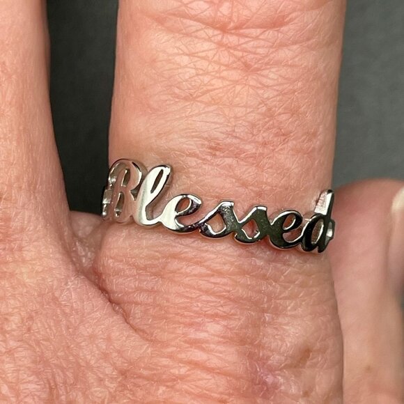 BLESSED Script Handwritten Ring Daily Reminder Silver Tone #1248 - Picture 7 of 10